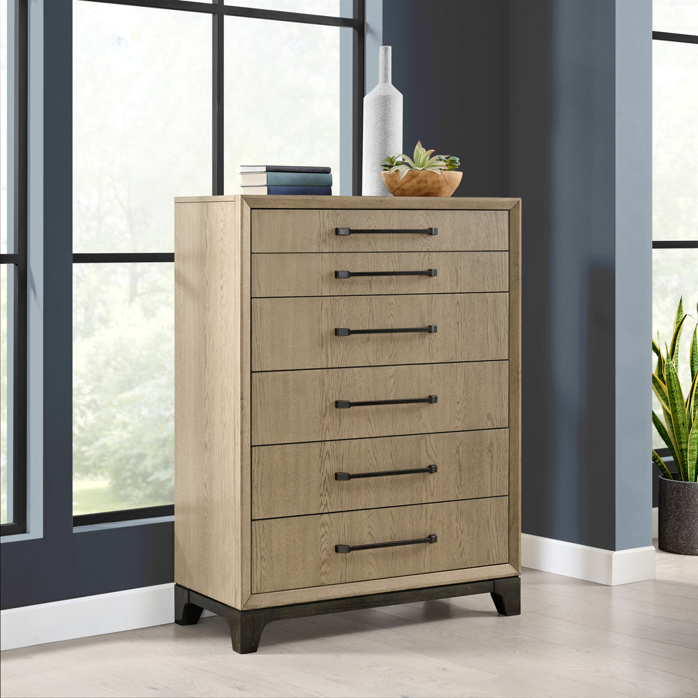 English Elm Wallace & Bay - Caramel 6-Drawer Chest in Cocoa Brown with Smooth Metal Glides, Space-Saving Contemporary Wood Storage B361P406171