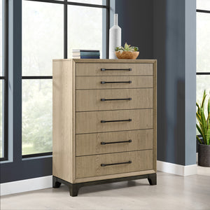 English Elm Wallace & Bay - Caramel 6-Drawer Chest in Cocoa Brown with Smooth Metal Glides, Space-Saving Contemporary Wood Storage B361P406171