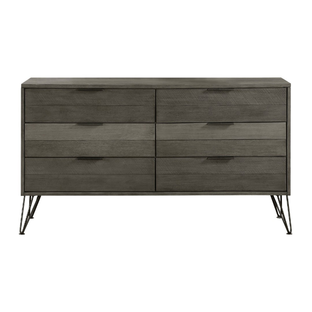 English Elm Contemporary Solid Wood Six Drawer Dresser with Hairpin Legs for Bedroom Storage B056P417104