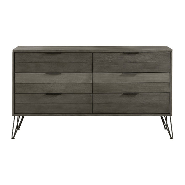 English Elm Contemporary Solid Wood Six Drawer Dresser with Hairpin Legs for Bedroom Storage B056P417104