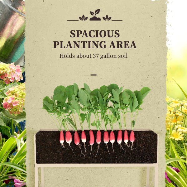 English Elm Outsunny Elevated Garden Bed With Galvanized Steel Frame, Storage Shelf & Easy-Access Planter Box W2225P200468-GIGA