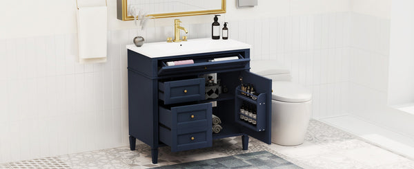 English Elm 36'' Modern Bathroom Vanity With Single Sink, 2 Drawers & Adjustable Shelf For Stylish Storage Solutions SW000119AAC-2