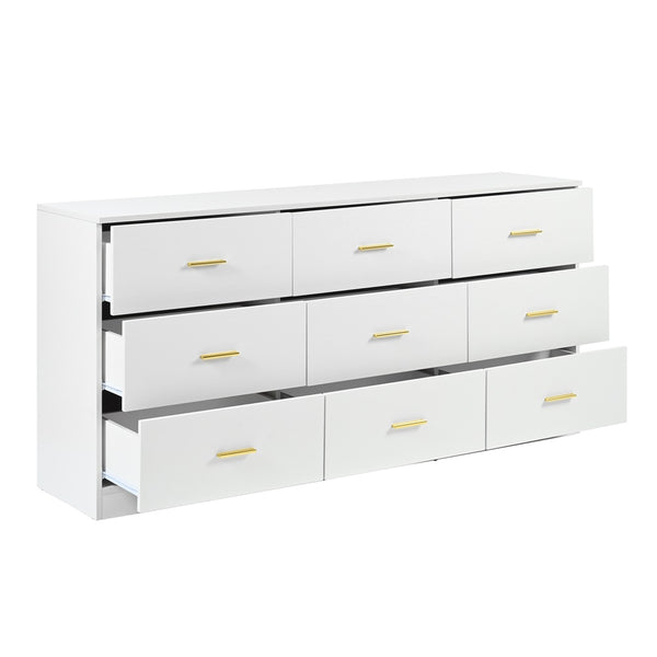 English Elm Modern Classic 3-Column 9-Drawer Dresser in White — Spacious, Waterproof, Sturdy Bedroom Chest W1785P324461