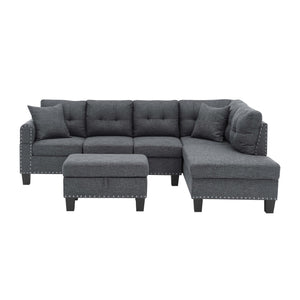 English Elm Camden Power Sectional Sofa with Storage Ottoman, Gray Tufted Polyester, USB/Outlet, Tray Table B343S00031