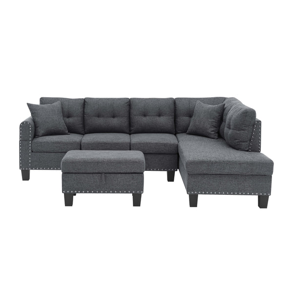 English Elm Camden Power Sectional Sofa with Storage Ottoman, Gray Tufted Polyester, USB/Outlet, Tray Table B343S00031