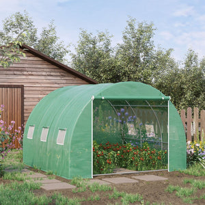 English Elm Outsunny Walk-in Hoop Greenhouse Steel Frame Pe Cover with Mesh Ventilation Windows W2225P217786