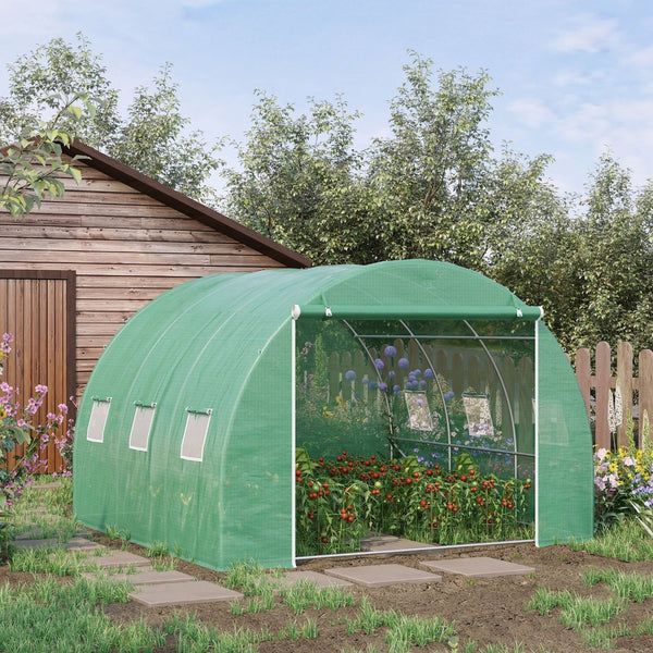 English Elm Outsunny Walk-in Hoop Greenhouse Steel Frame Pe Cover with Mesh Ventilation Windows W2225P217786