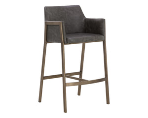 Sunpan Bernadette Stylish Barstool with Antique Brass Frame and Durable Faux Leather for Chic Interiors Kendall Grey