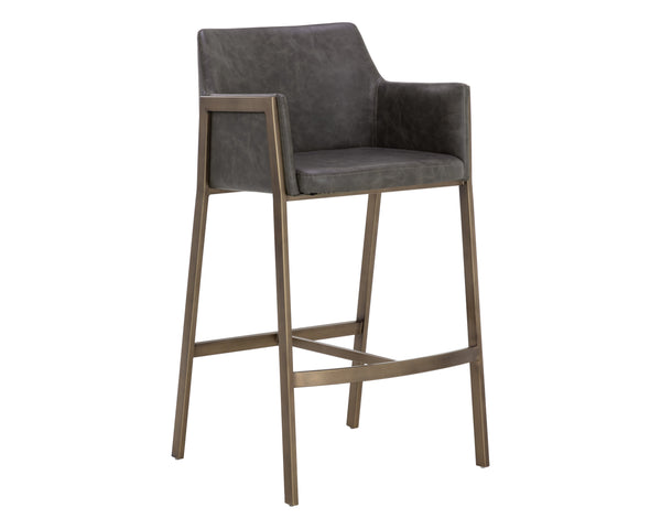 Sunpan Bernadette Stylish Barstool with Antique Brass Frame and Durable Faux Leather for Chic Interiors Kendall Grey