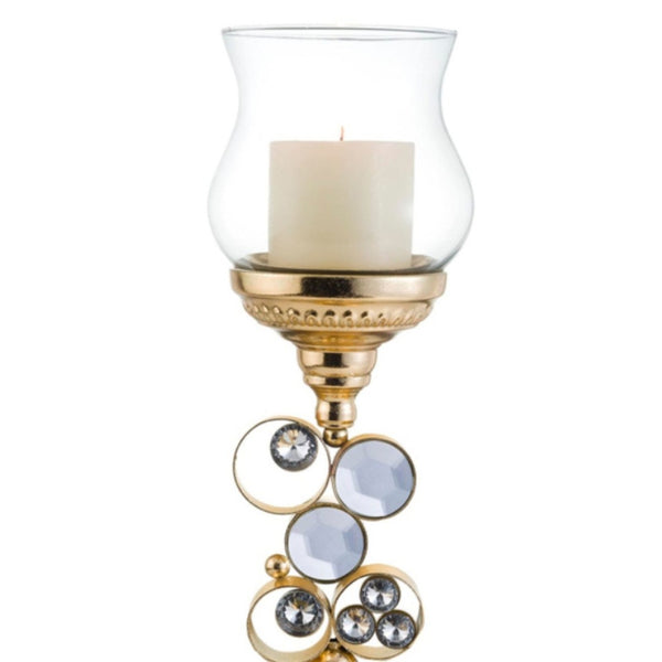 English Elm 18" Polyresin Jewel Encrusted Candleholder Bejeweled Formal Mantle Centerpiece Decor Gold B072116548