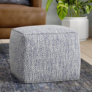 English Elm Nate Handwoven Cotton Square Pouf Artisan Footrest for Bohemian Living Rooms Blue B136P427592