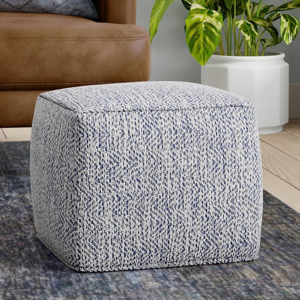 English Elm Nate Handwoven Cotton Square Pouf Artisan Footrest for Bohemian Living Rooms Blue B136P427592