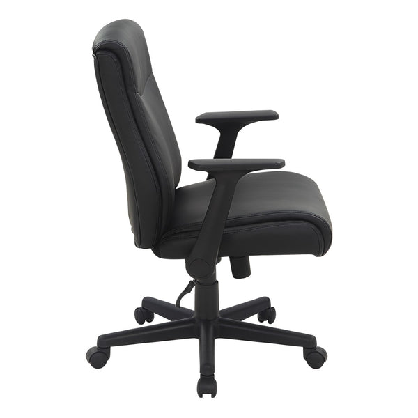 OSP Home Furnishings Mid Back Faux Leather Manager Chair with Lumbar Support and Pneumatic Height Adjust Black FL91201-U6
