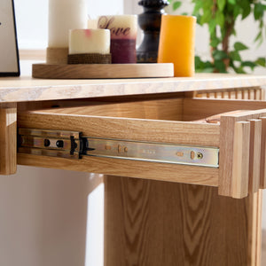 English Elm 59.05'' Curved Console Table with Vertical Stripe Legs — Modern Entryway Accent for Living Room Decor Natural W876P299541