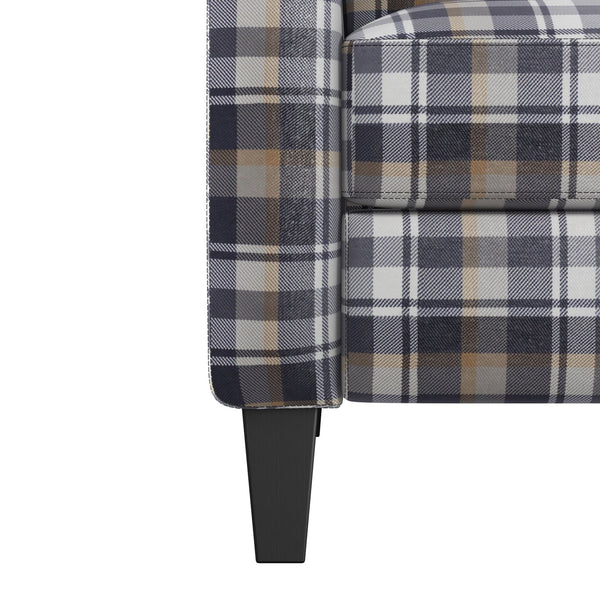 English Elm The Savannah Recliner Grey Plaid Velvet Pushback 2-Position Wingback Sofa Chair with Espresso Legs B127P234385