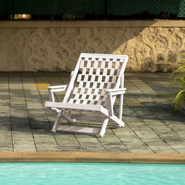 English Elm Pinecrest Outdoor Folding Lounge Chair Recycled Hdpe Reclining Patio Seat with Cushion Ivory B2745P409696