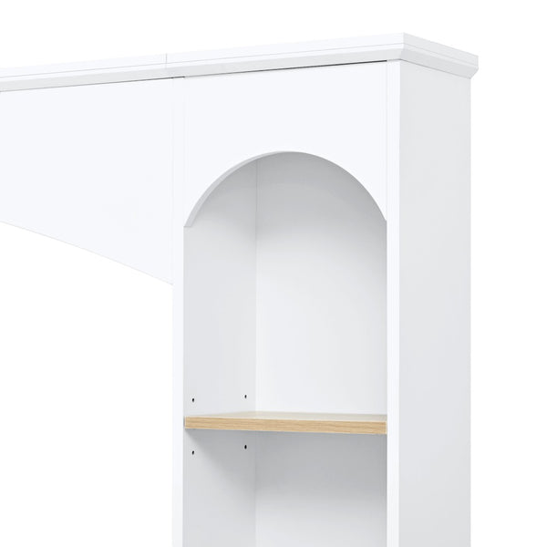 English Elm Arched Farmhouse Entertainment Center with Open Shelving for Living Room White N721S000063K