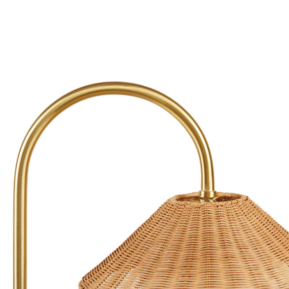 JLA Home INK+IVY - Rattan Laguna Floor Lamp with Woven Shade & Frosted Glass Globe, Gold Iron Frame for Cozy Ambient Light II154-0158