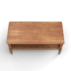 English Elm Rectangle Two Tier Farmhouse Coffee Table Solid Wood Legs Wave Shelf for Living Room W2263P426698