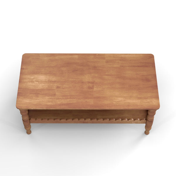 English Elm Rectangle Two Tier Farmhouse Coffee Table Solid Wood Legs Wave Shelf for Living Room W2263P426698