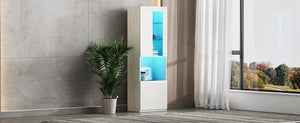 English Elm ON-TREND High Gloss LED Storage Cabinet with Acrylic Door, Tempered Glass Shelves & Anti-Tip Safety White N721P192842K