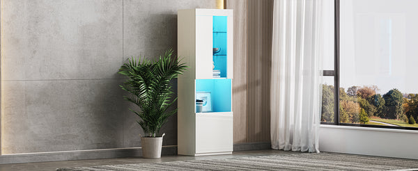 English Elm ON-TREND High Gloss LED Storage Cabinet with Acrylic Door, Tempered Glass Shelves & Anti-Tip Safety White N721P192842K