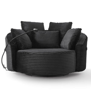 English Elm Swivel Barrel Accent Chair Chenille Tufted Round Club Seat for Living Room Lounge Black N719S002320B