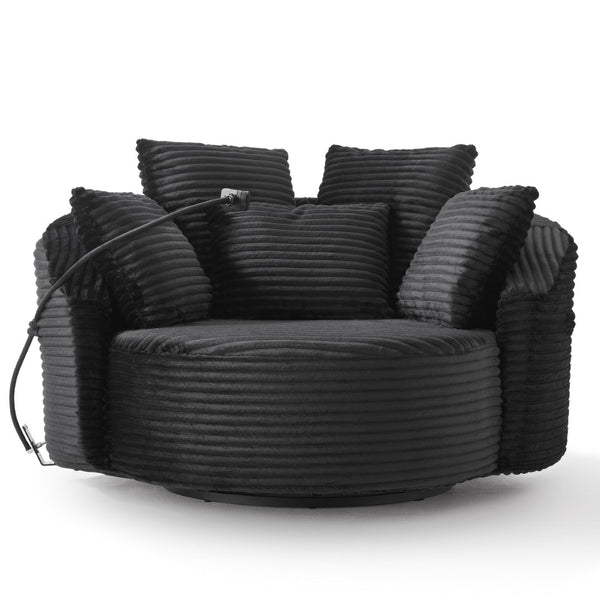 English Elm Swivel Barrel Accent Chair Chenille Tufted Round Club Seat for Living Room Lounge Black N719S002320B