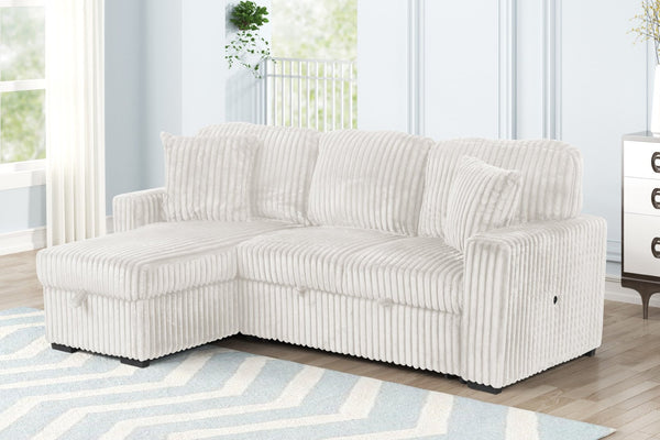 English Elm Plush Sectional Sofa With Pull-Out Sleeper & Reversible Chaise In Cream - Stylish & Versatile Comfort B009S01781-GIGA