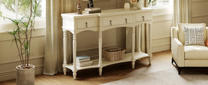 English Elm [video] Solid Pine Console Table Ornate Carved Legs Copper Hardware Soft-close Drawers White N759P433566K