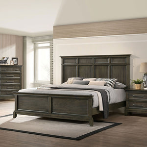 English Elm Bedroom Wooden Queen Bed with High Panel Headboard, Gold Trim Accent, Modern Luxury Design Gray 71 L x 38 W x 9 H B2741S00754