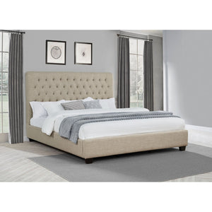 English Elm Oatmeal Tufted Upholstered California King Bed Espresso Birch Legs Open Silhouette B062S01846