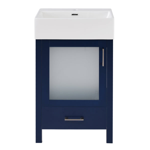 English Elm 20-Inch modern bathroom vanity with ceramic sink, soft-close door and ample storage for small spaces Blue WF324691AAC