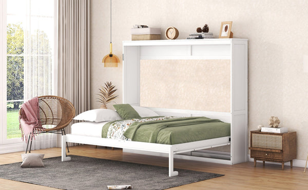 English Elm Queen Murphy Wall Bed with Dual Piston Mechanism Space Saving Mdf Cabinet Frame White LP000665AAK-2