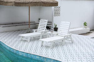 English Elm Lounge HDPE 3-Piece Oversized Chaise Set with Side Table, 5-Position Recline, Wheels, Cup Holders White W2103P254668