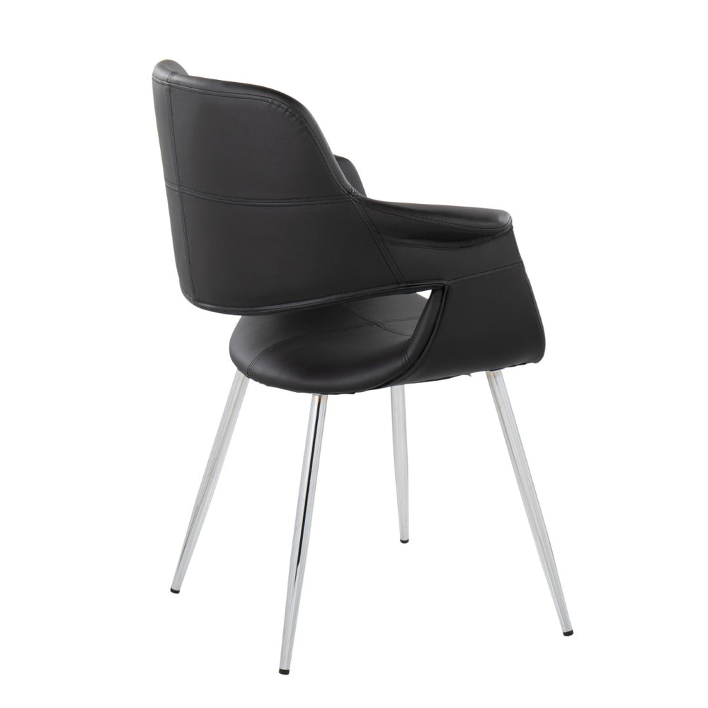 English Elm Vintage Glamour Art Deco Chair Set Of 2 In Chrome Metal & Black Faux Leather For Chic Interiors B202P223669-GIGA