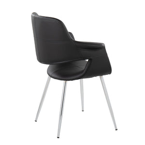 English Elm Vintage Glamour Art Deco Chair Set Of 2 In Chrome Metal & Black Faux Leather For Chic Interiors B202P223669-GIGA