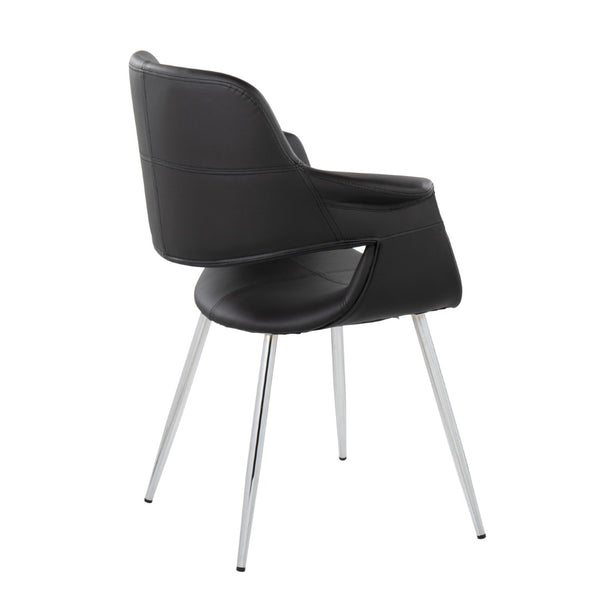 English Elm Vintage Glamour Art Deco Chair Set Of 2 In Chrome Metal & Black Faux Leather For Chic Interiors B202P223669-GIGA