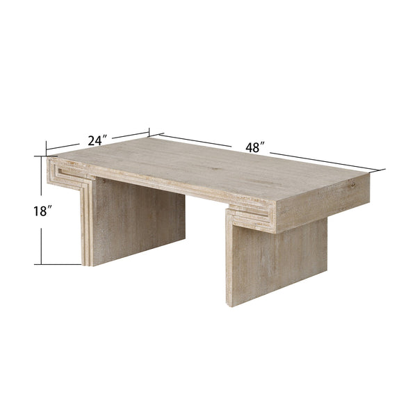 English Elm American Vintage Industrial Coffee Table with Reclaimed Wood Texture, Dual-Tier Staggered Shelves for Living Room Stylish Storage and Durable Matte Finish Antique Natural W1445P287874