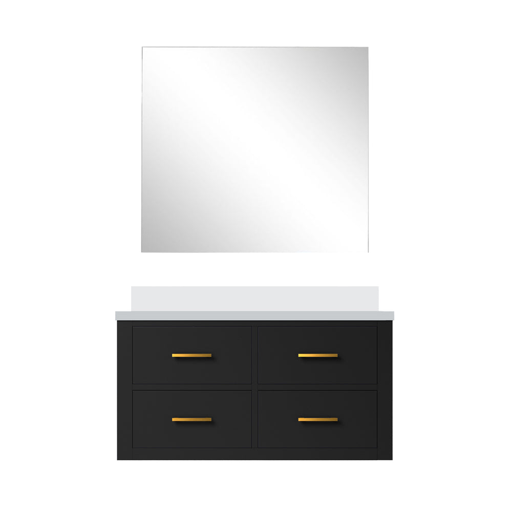 English Elm Black Single Bath Vanity Set With Cultured Marble Countertop & Frameless Mirror For Modern Spaces B2731S01439