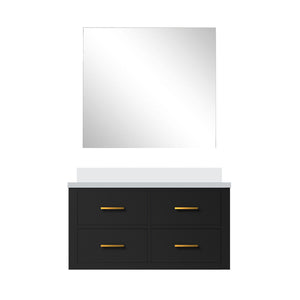 English Elm Black Single Bath Vanity Set With Cultured Marble Countertop & Frameless Mirror For Modern Spaces B2731S01439