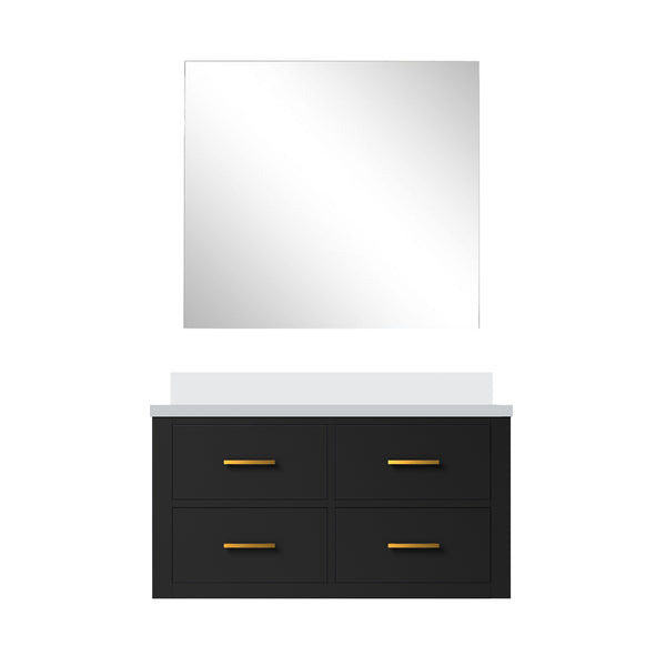 English Elm Black Single Bath Vanity Set With Cultured Marble Countertop & Frameless Mirror For Modern Spaces B2731S01439