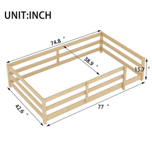 English Elm Twin Pine Montessori Floor Bed for Kids with Safety Fence, Low Profile Twin Frame, Natural Finish W1820P331919