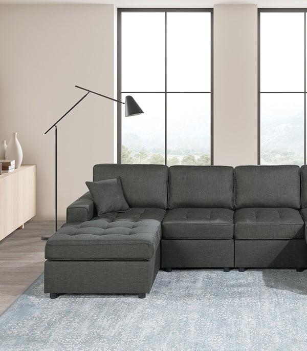 English Elm Contemporary 3-Piece Sectional Sofa Set in Ash Black Corduroy with RAF/LAF Chaise, Tufted Seats, Pillows - Stylish Low-Profile Design Gun Ash 34 L x 18 W x 68 H B011S01765