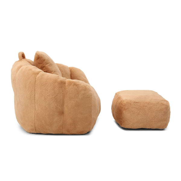 English Elm Giant Foam-Filled Bean Bag Chair with Footstool, Shell-Shaped Faux Fur Sofa for Gaming Reading уют khaki W2677P306796
