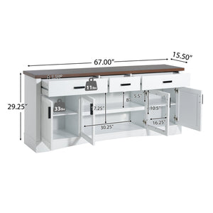 English Elm Christopher Knight Home® - Modern White 67" TV Console with Walnut Top, 4 Doors, 3 Drawers & Adjustable Shelves Storageelligent N779P296233W