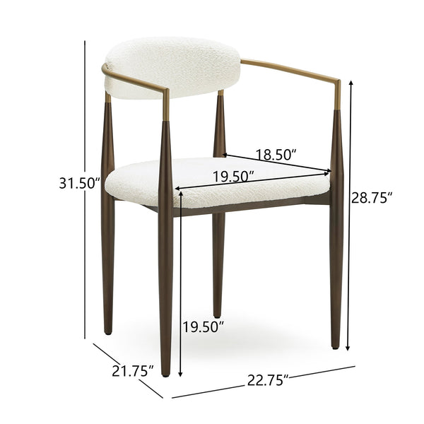 English Elm Christopher Knight Home® - Low Back Upholstered Dining Chair with Gold-Trim Iron Frame, Curved Open Backrest, Plush Comfort White+Gold N771P249346J