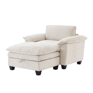 English Elm 51" Oversize Chaise Lounge Chair with Ottoman and Hidden Storage Upholstered in Soft Chenille Comfort Beige W1097S00152