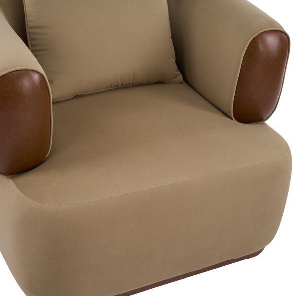 English Elm Bblythe Velvet Accent Chair Wrap Around Backrest Solid Wood Frame Cozy Reading Nook Brown N776P418607B