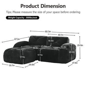 English Elm L-shaped Velvet Sectional Sofa Tufted Modular Design with High Density Foam Boneless Build Black W714S01595